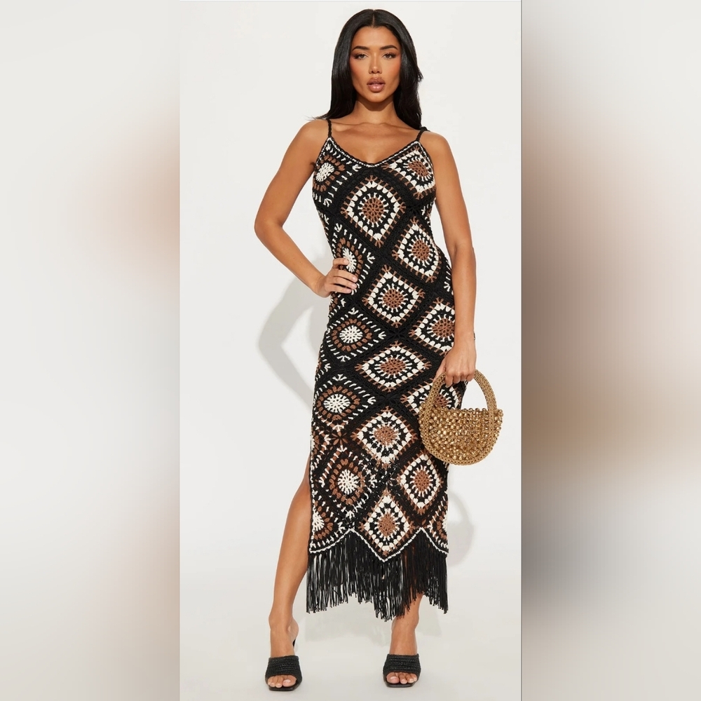 Crochet Maxi Dress with Fringe